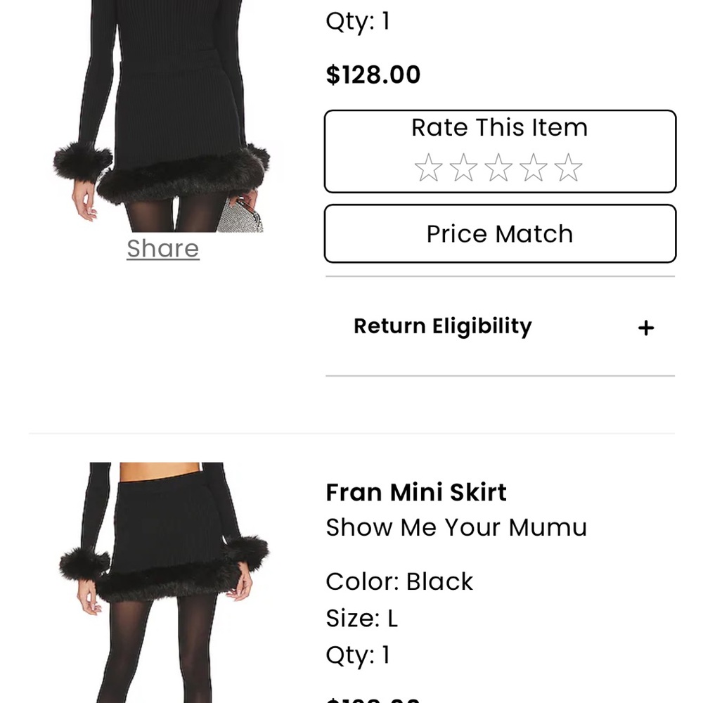 Show Me Your MuMu Black Mini Skirt with Fur Trim and Top
